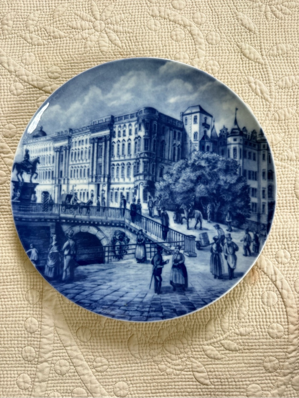 Blue Decorative Porcelain Wall Plate with Cityscape